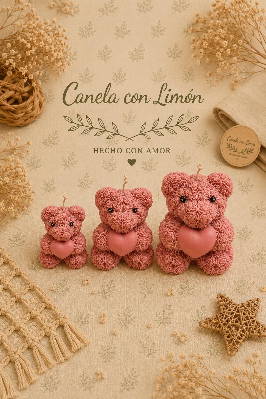 Conjunto Teddy flor corazón