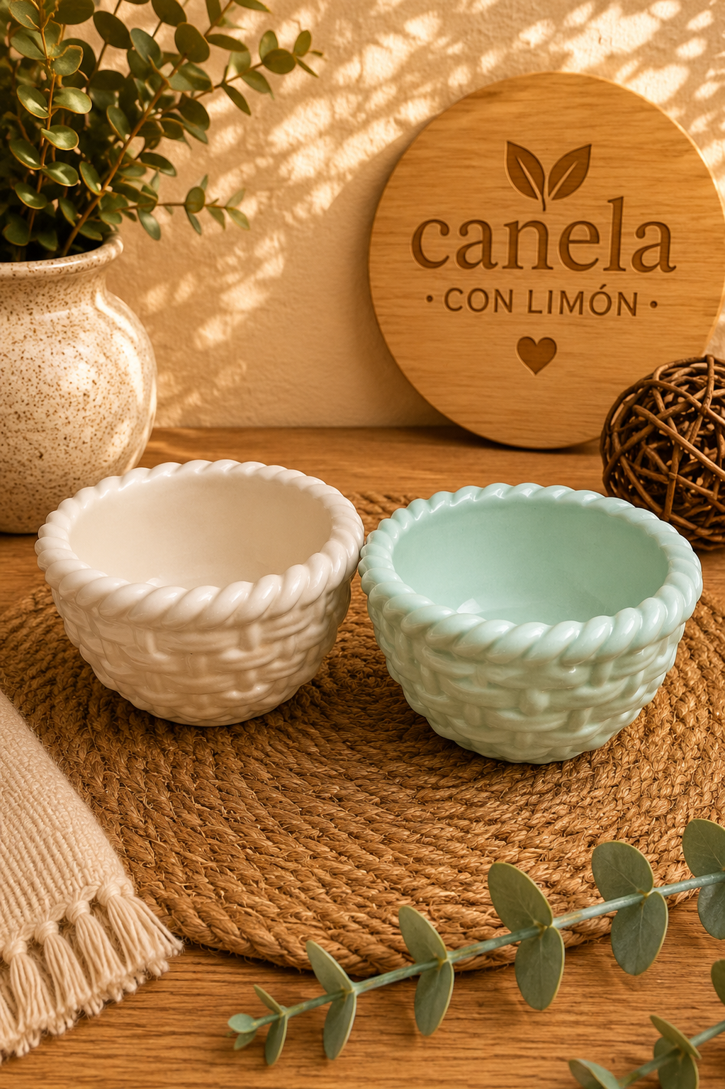 Escayola decorativa Recipiente Cesto mimbre