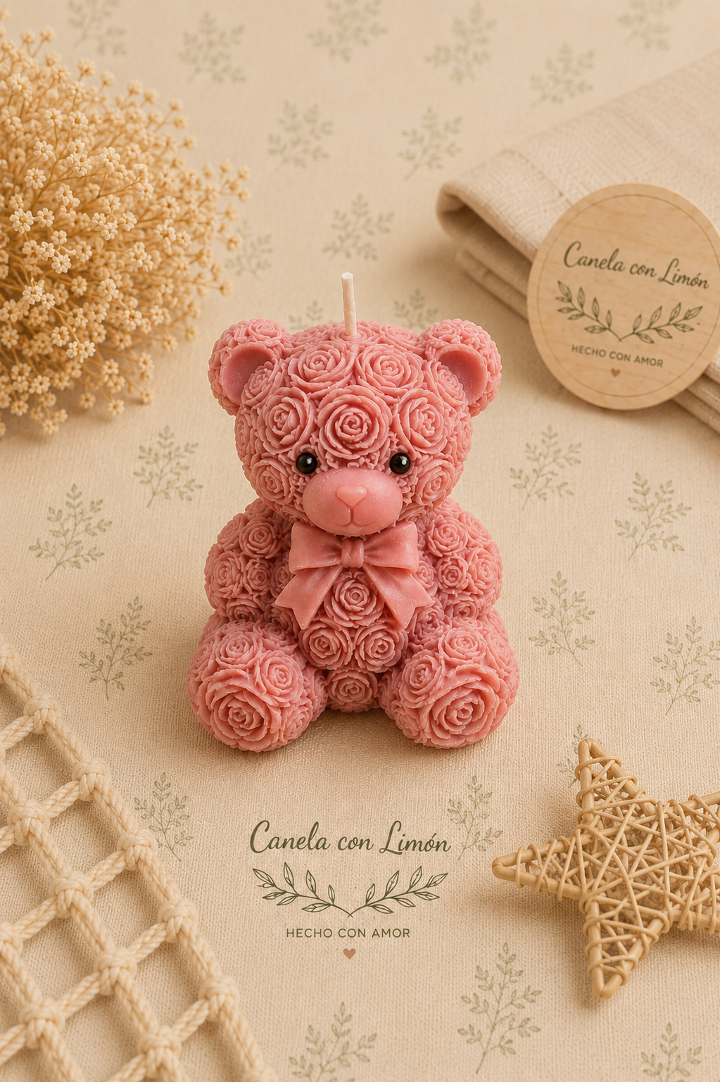 Vela Teddy flor lazo