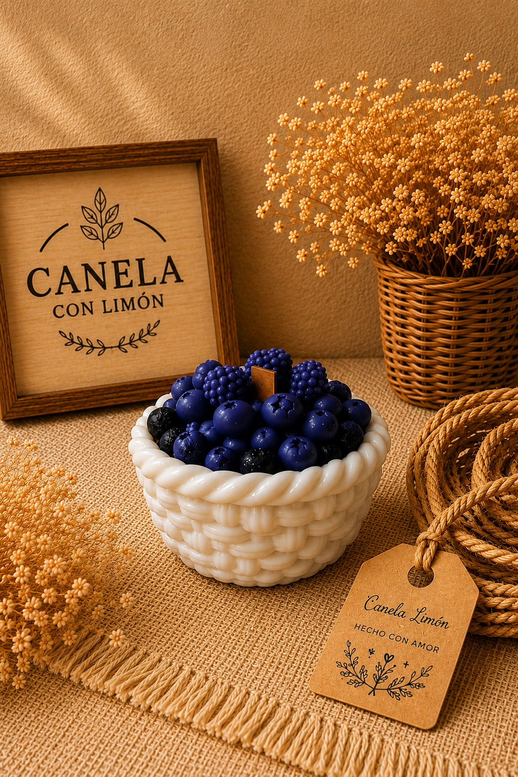 Vela cesta frutos del bosque azules