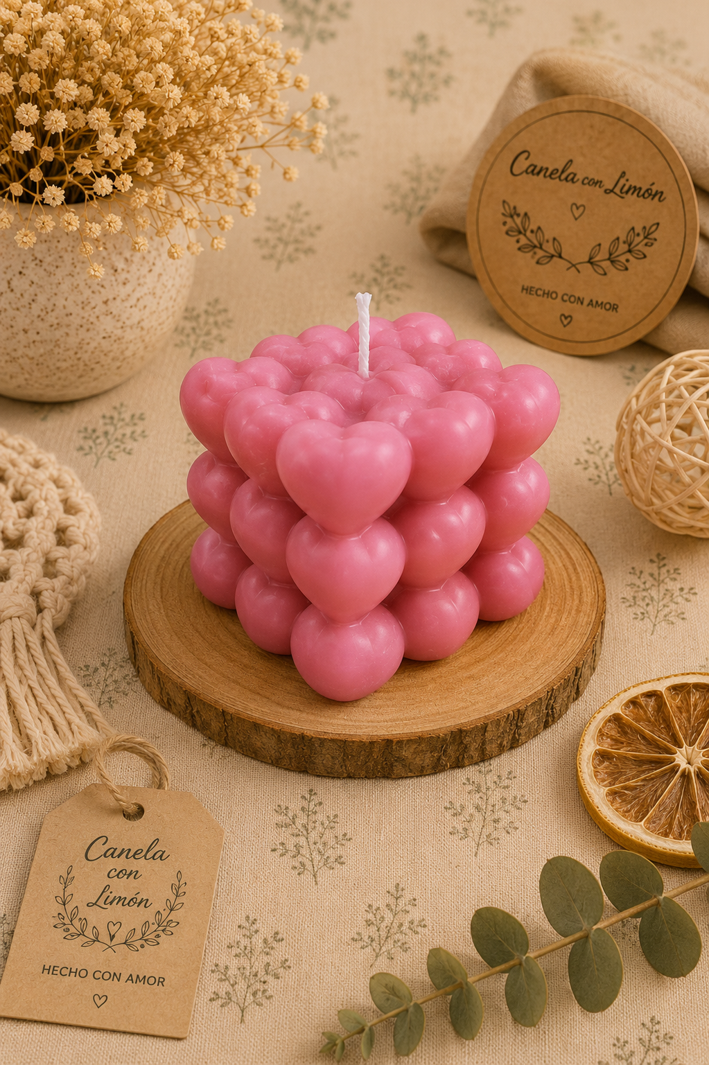 Velas cubo G corazones