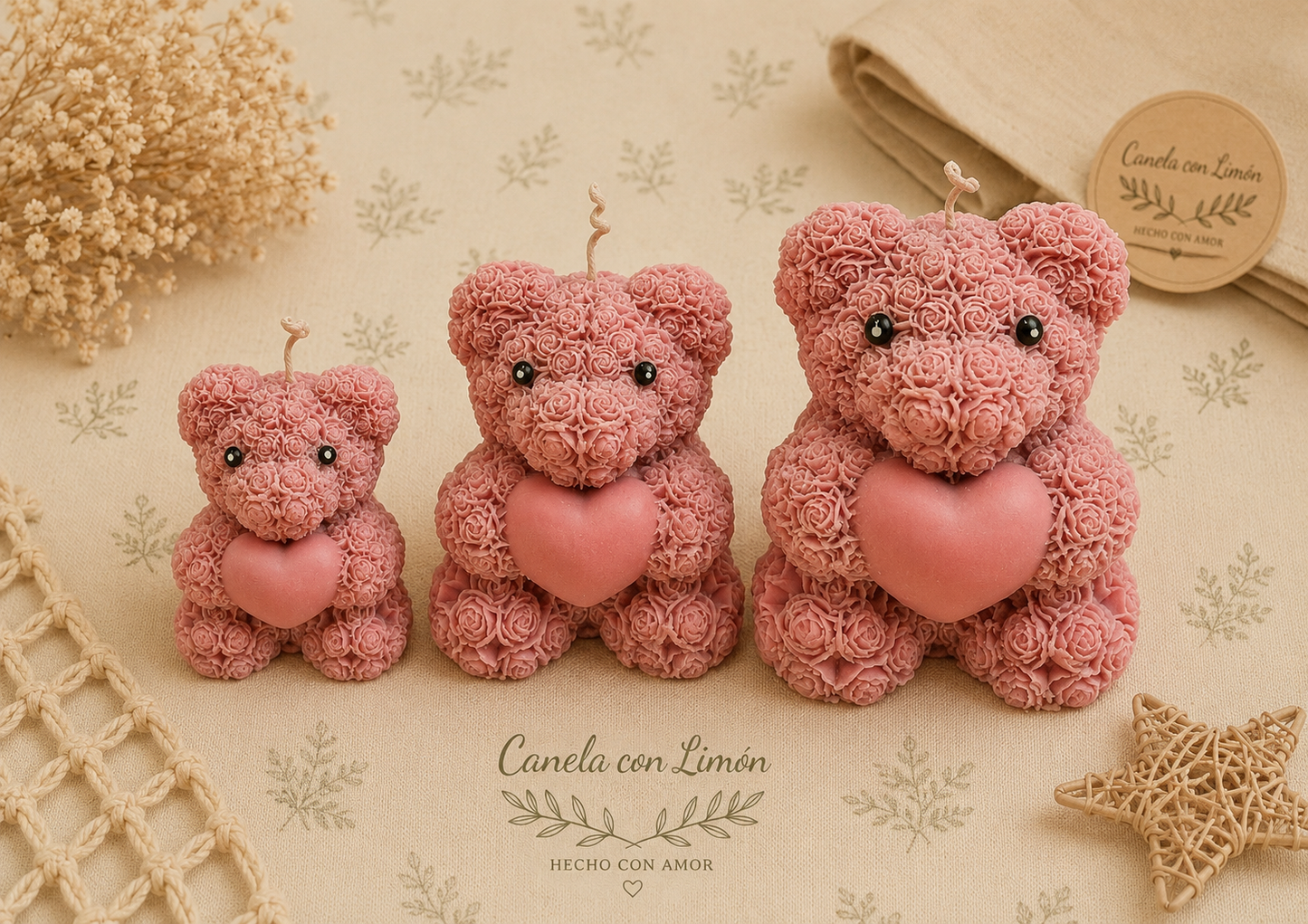 Vela Teddy flor corazón S