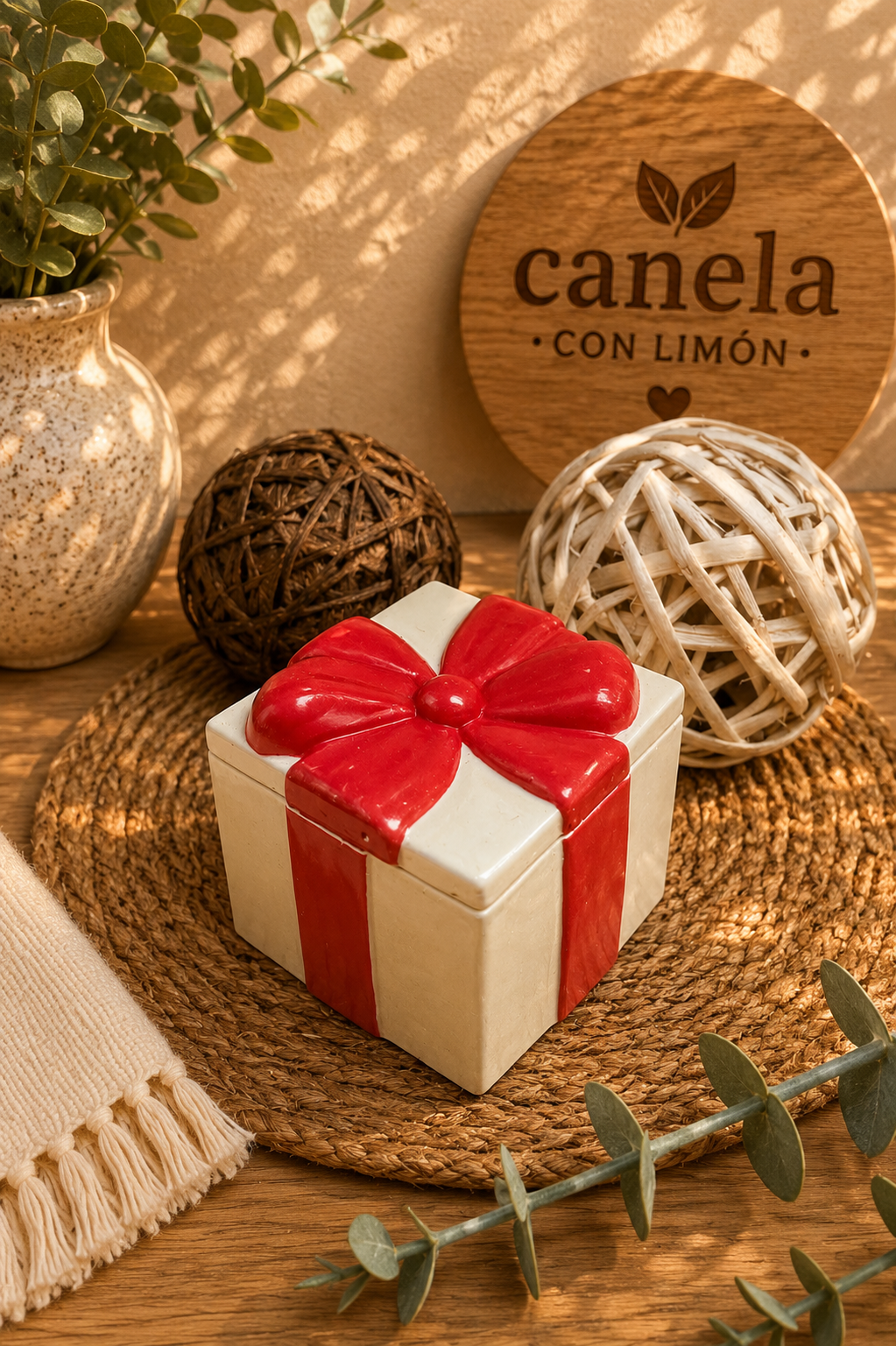Escayola decorativa Recipiente Caja con lazo