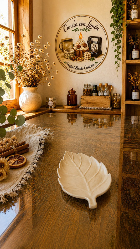 Plato decorativo de escayola artesanal con forma de hoja 🍂
