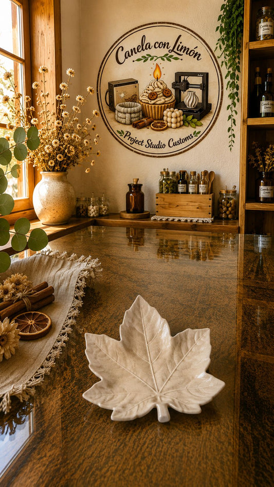 Plato decorativo de escayola artesanal con forma de hoja de arce 🍁