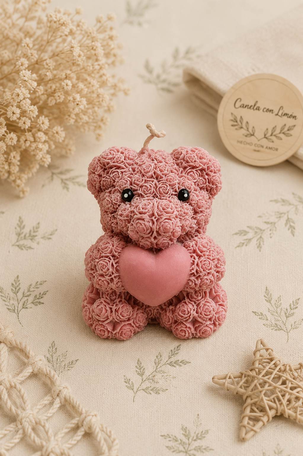Vela Teddy flor corazón M