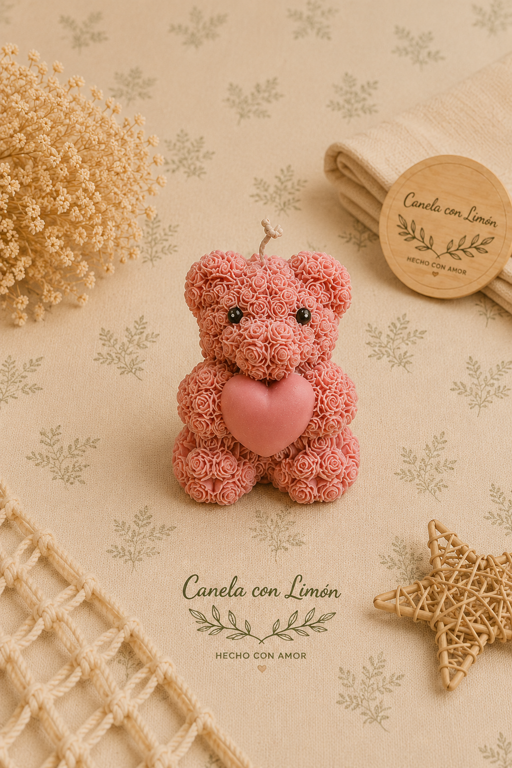 Vela Teddy flor corazón S